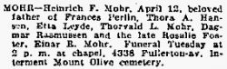 Death Notice of Heinrich Mohr