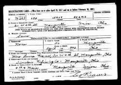 WWII Draft Registration Card of Leo Leroy Reams, page 1 of 2