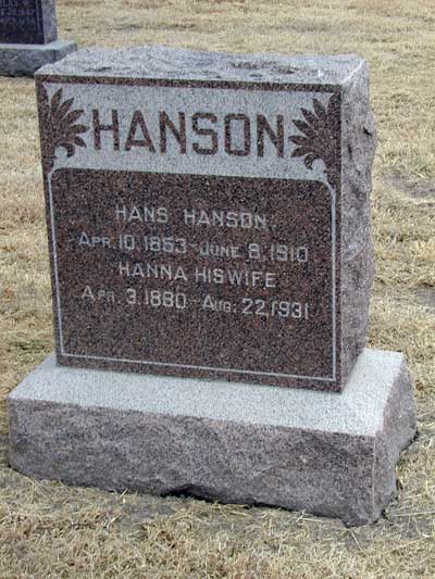 Headstone of Hans Hansson and Hanna Hansson (nee Cederlund)