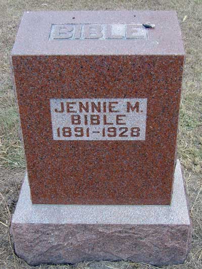 Headstone of Jennie M. Bible.